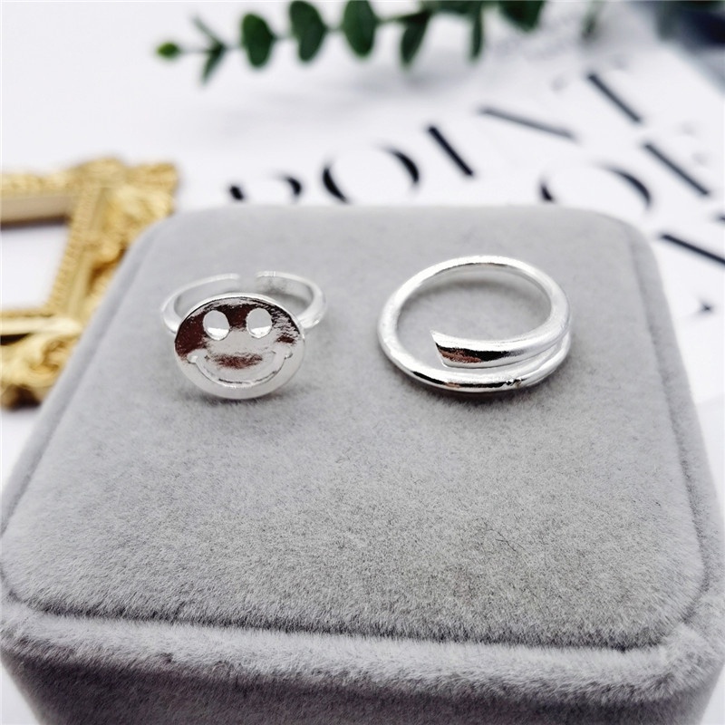 Korea Pribadi Wajah Tersenyum Bulat Merek Cross Pembukaan Cincin Wanita Sederhana Fashion Pribadi Ins Jari Telunjuk Cincin