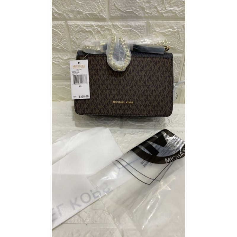 Tas Wanita Michael Kors Crossbody Brown Leather Small Logo Original kulit coklat ori kecil asli baru