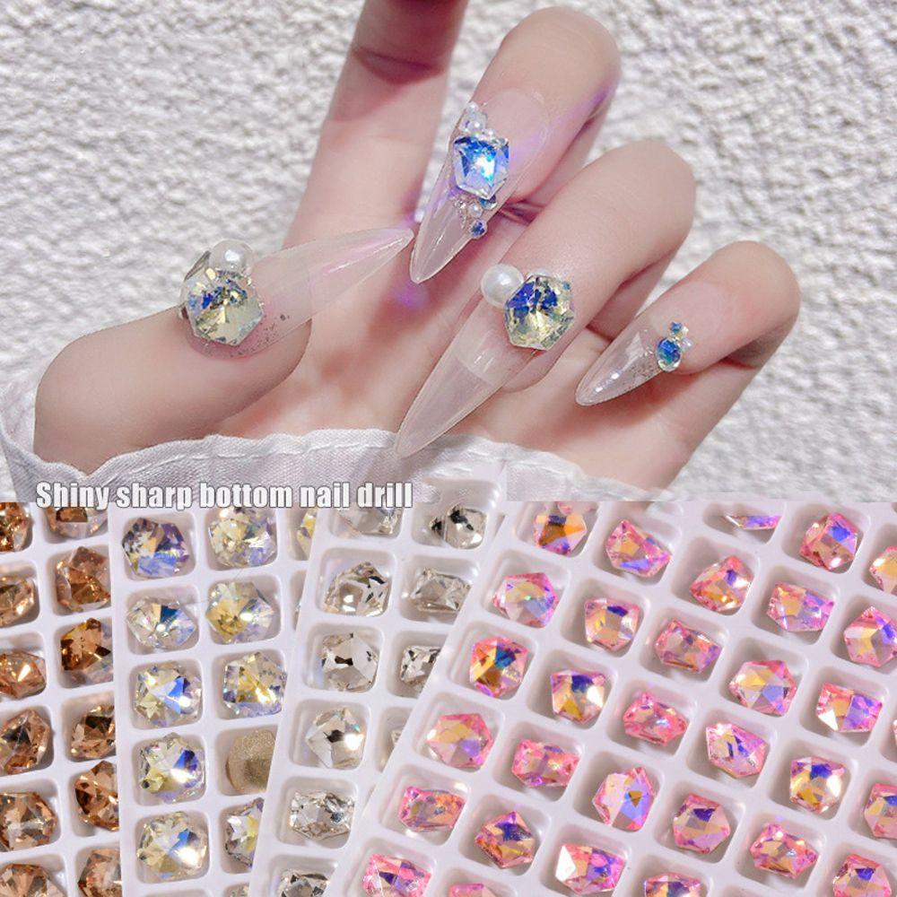 Mxbeauty Nail Art Rhinestones Warna-Warni Mengkilap Menunjuk Kembali Glitter Permata DIY Craft Nail Charms