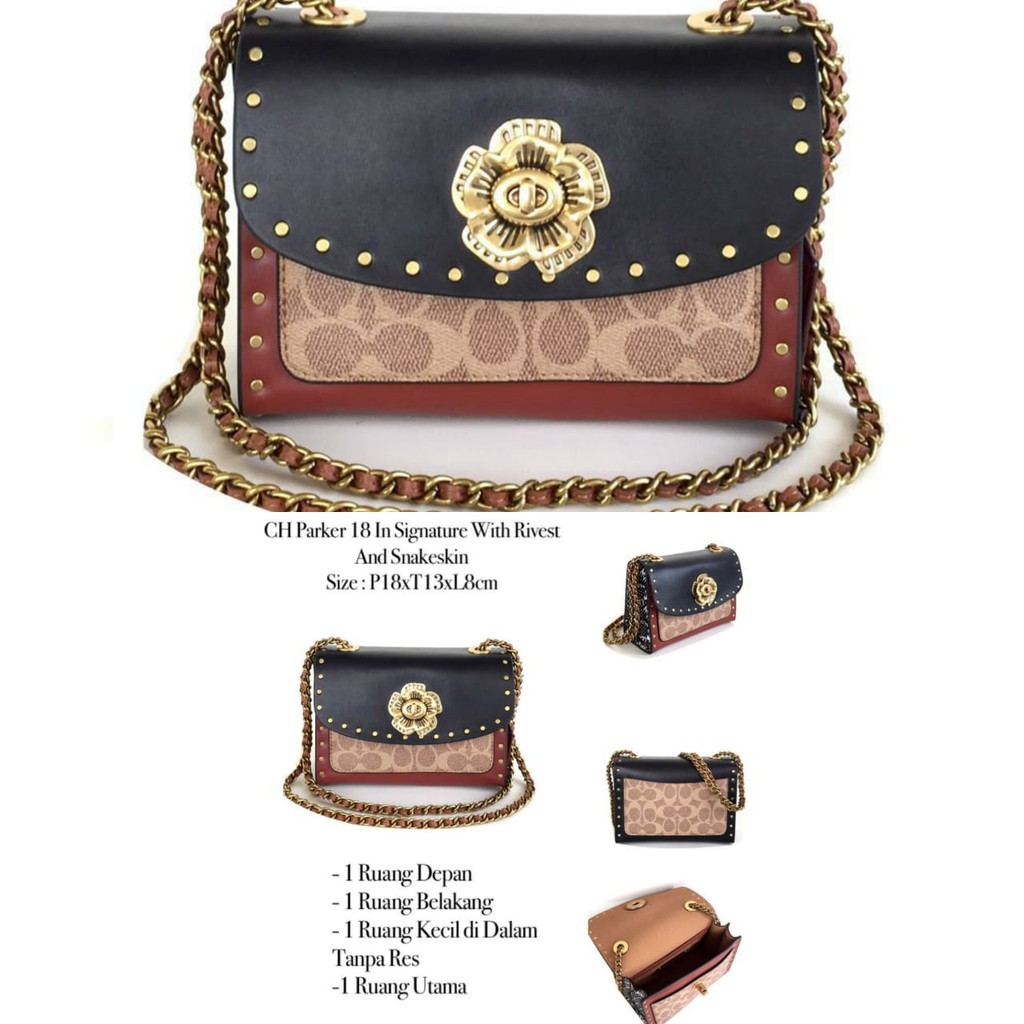 Tas Bahu Coach Parker 18 In Signature With Rivest And Snakeskin-128