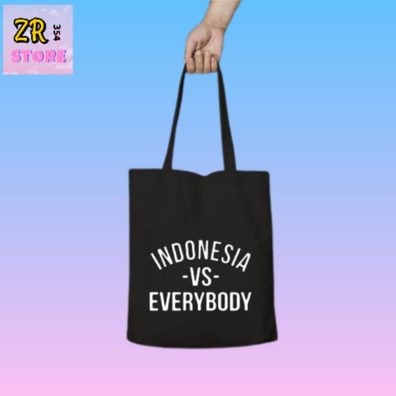 Tote Bag Indonesia vs Everybody - Tas INDONESIA VS EVERYBODY / Totebag Hitam / Distro / Pria / Wanita / Tas selempang / sling bag