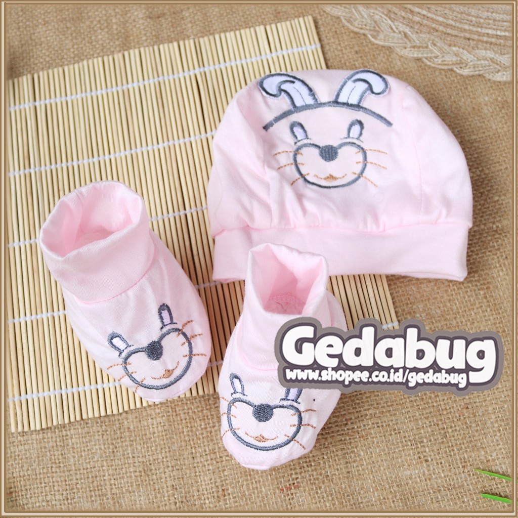 Topi Bayi Jack Cotton Motif Rabit / Set Topi + Kaos Kaki - gedabug