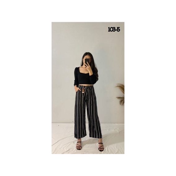 JOSHIN Celana wanita kulot salur import tebal | Cullote Pants