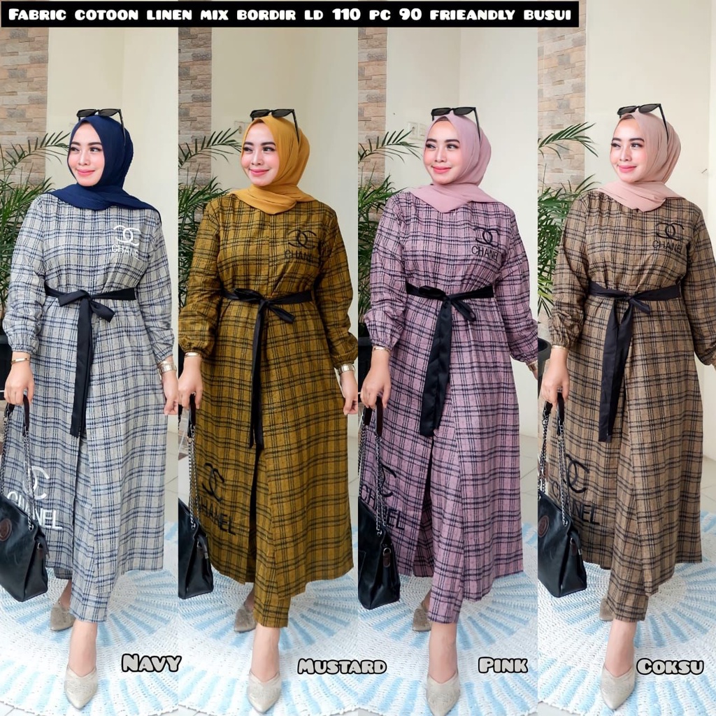 QF. Setelan Gamis Motif kotak abstrak / gamis lebaran / gamis terbaru / gamis murah / gamis wanita
