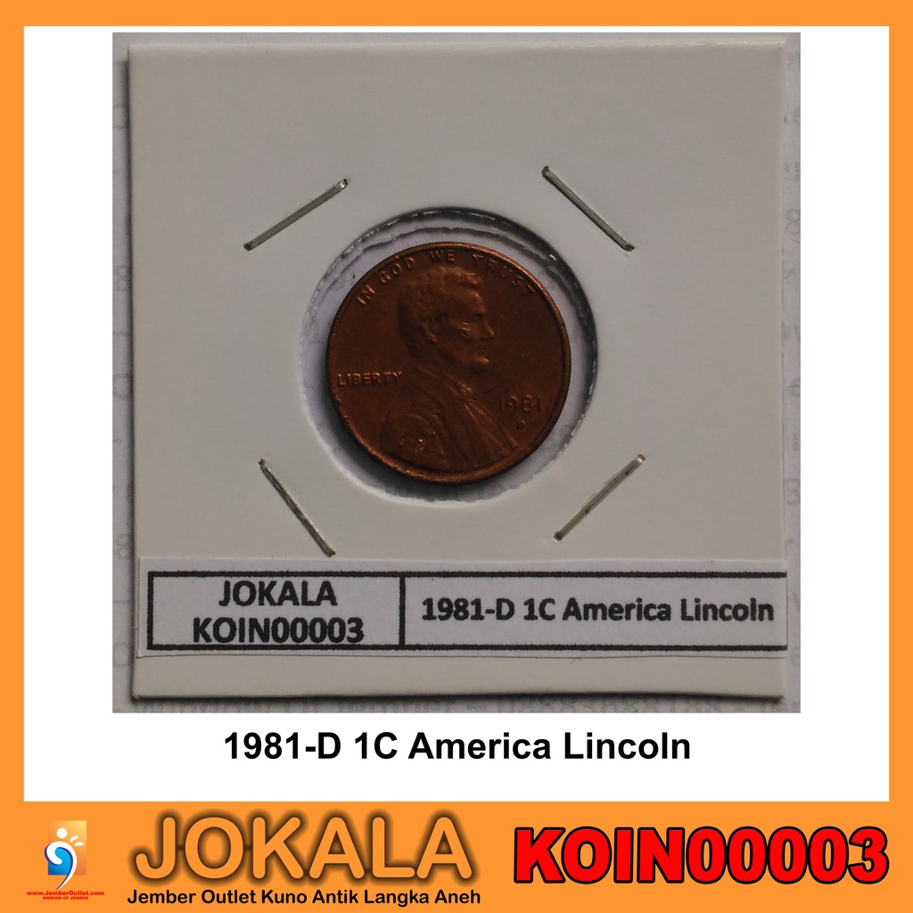 Koin tahun 1981-D USA 1 / one cent Amerika uang dollar 1C Abraham Lincoln Kuno Langka