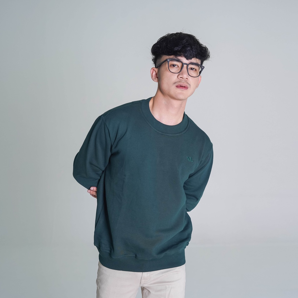 Sweater Crewneck iNeat Mersey Warna Hijau Tua - Jaket Sweater Fleece Cotton Berkualitas untuk Pria