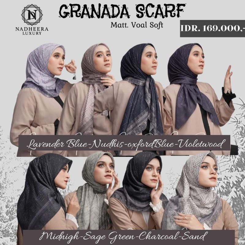 GRANADA SCARF BY NADHEERA LUXURY ORI HIJAB VOAL MOTIF BY NADHEERA LUXURY