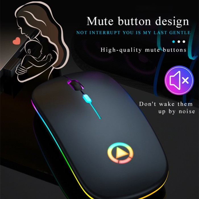 Triple W 2.4GHz Mouse LED Wireless Ergonomic RGB Light Rechargeable Premium