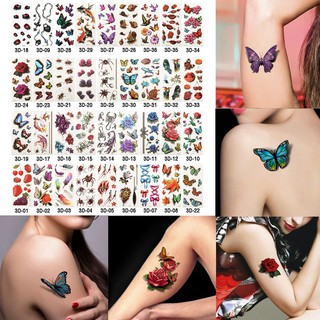 36Pcs Stiker  Seni Tato Tubuh Temporer Gambar Bunga 3D 