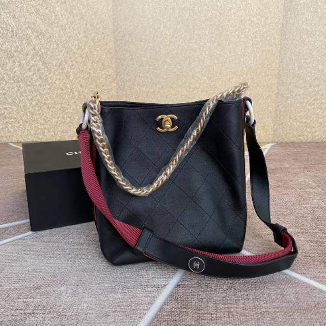 TasChanel Button Up Hobo Leather