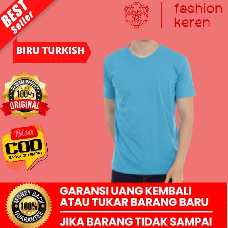 BAJU KAOS POLOS WARNA BIRU TURKISH KAOS POLOS LENGAN PENDEK COTTON COMBED 30S