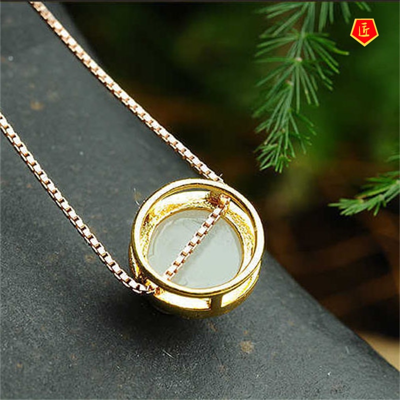 [Ready Stock]Hetian Jade Necklace Female 18K Gold Pendant Korean Style Temperament