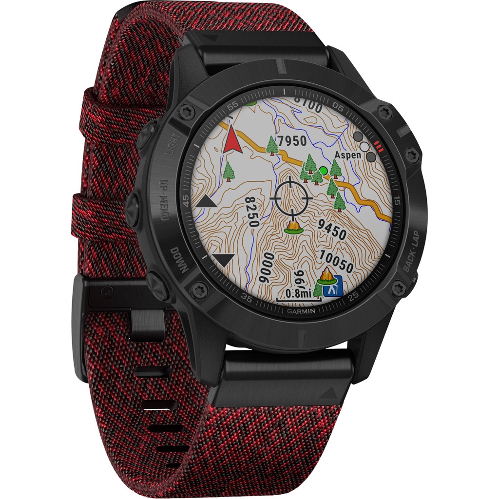 Garmin Fenix 6 Black DLC with Heathered Red Nylon Band - Tam 2 Tahun