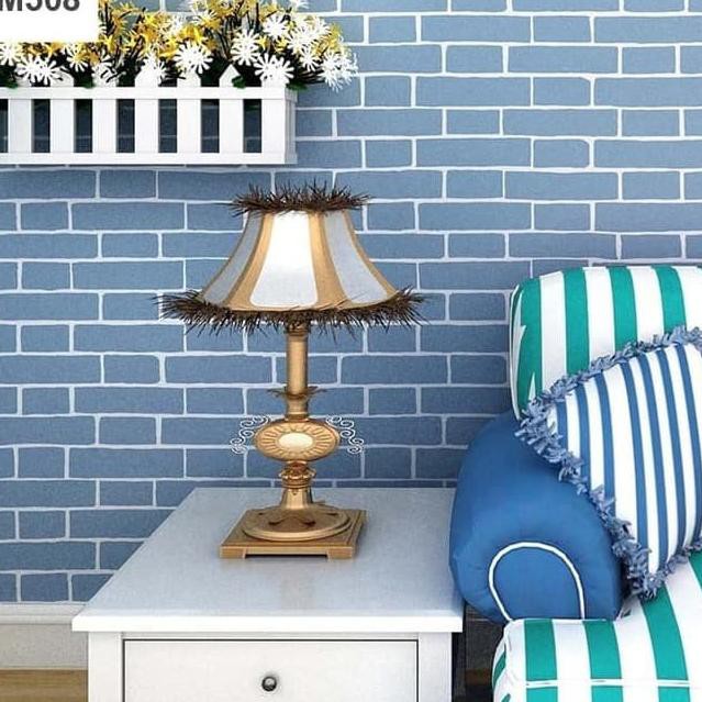 GROSIR Walpaper Stiker Pvc Meja Lemari Walpeper Dekorasi Rumah Tembok Kamar Tidur 3d Bata Biru Gm508