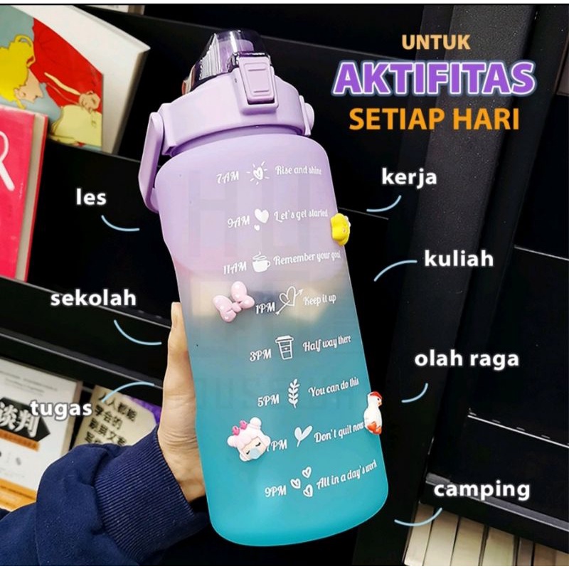 botol minum pelangi gradasi 2 liter / botol minum motivasi viral 2 liter gratis stiker