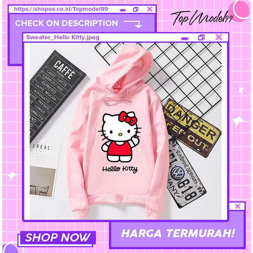 Sweater Hoodie Wanita Hello Kitty/Bisa COD/SIZE M-pink