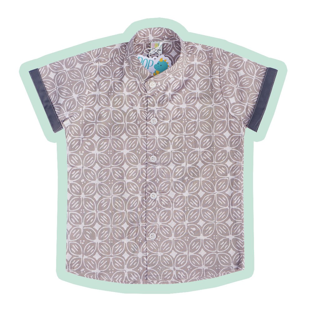 

Pop Kidswear Arya Batik Shirt - Kemeja Batik Cap Anak Abu Kerah Koko