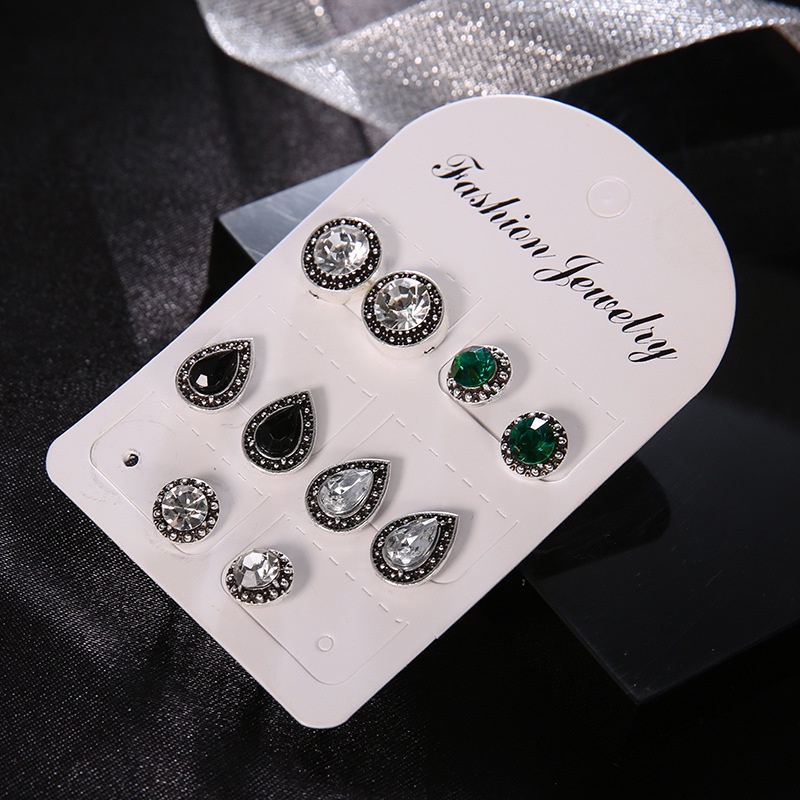 5 Pairs Of Gemstone Crystal Earrings Accessories Trend, Personality Korean Version