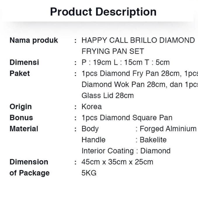 Happy Call Brillo Diamond Frying Pan Set Akalipa