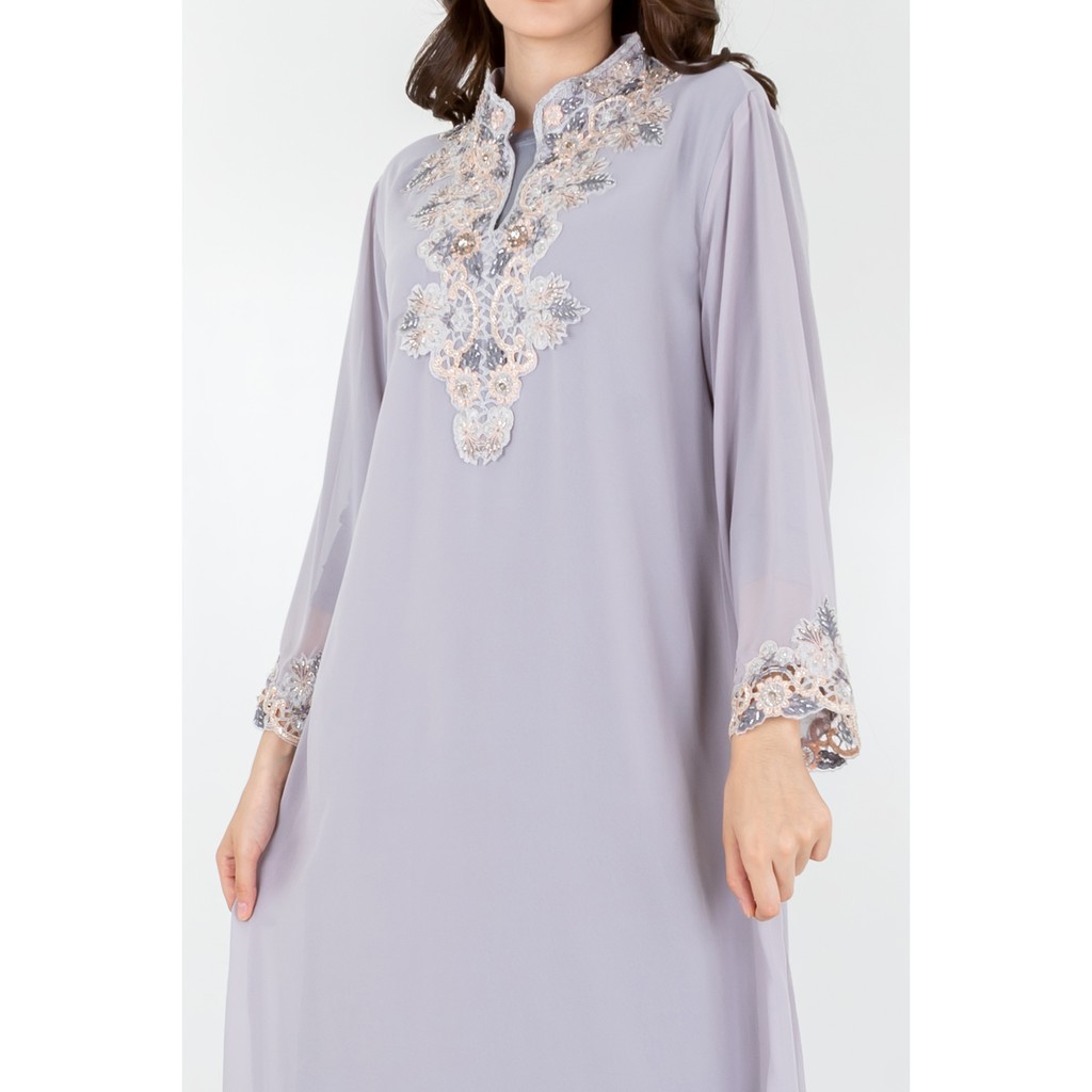 ICONS EMBELLISHED MANDARIN COLLAR GAMIS LEBARAN MODERN MEWAH FASHION WANITA MUSLIM TNIC0509BB