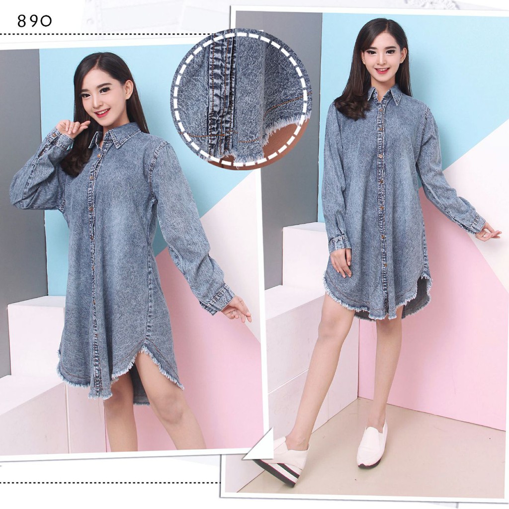 MOKOKOMO TUNIK JEANS SABRINA LENGAN PANJANG ATASAN WANITA JEANS FASHION WANITA NT