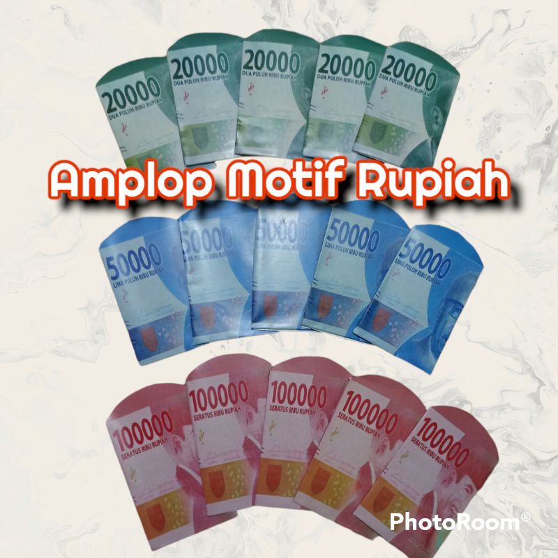 

Amplop angpao Lebaran motif rupiah\uang warna merah, biru, hijau murah 1pak (5pcs)