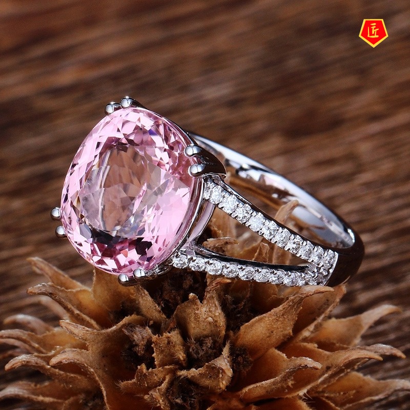 [Ready Stock]Fashion Inlaid Pink Diamond Tourmaline Ring Elegant Graceful