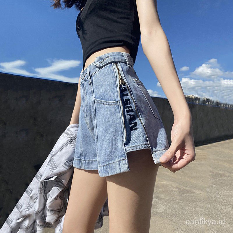 Celana hotpants jeans pendek wanita korean style cewek denim dewasa Biru high waist jens pinggang tinggi import kekinian short