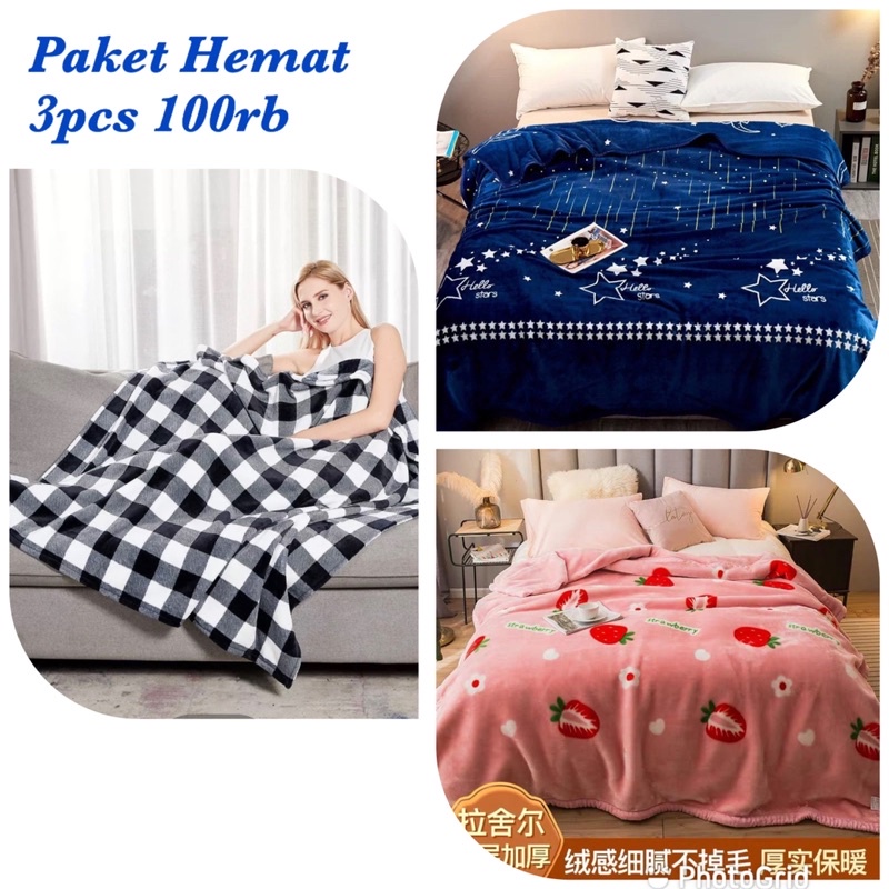 Paket Hemat 3pcs 100rb bintang biru+strawberry+Flanel kotak