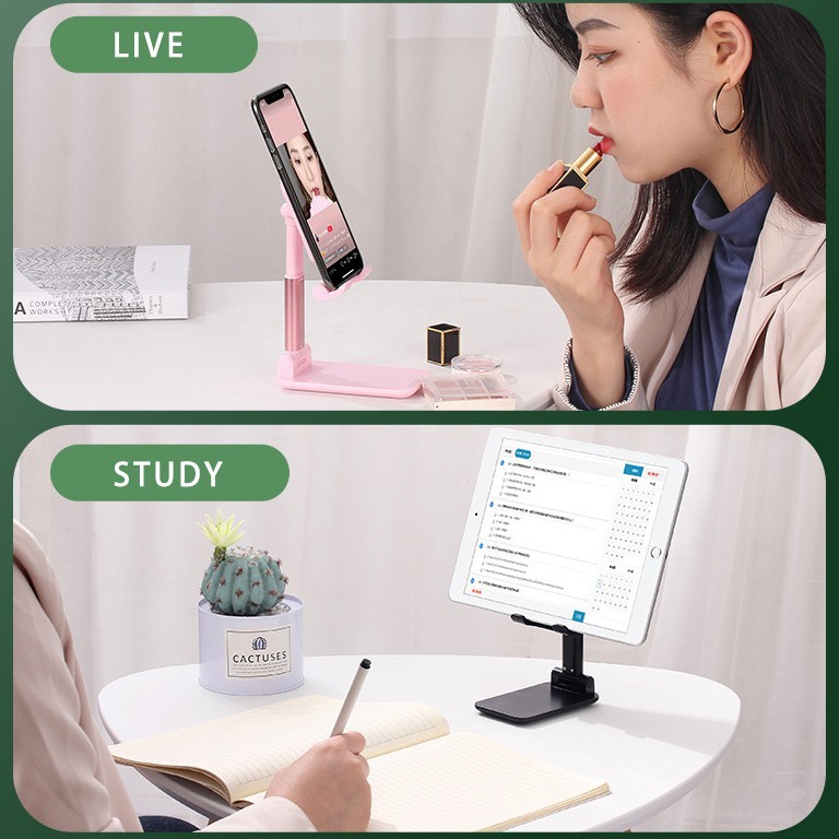 Phone Holder Hp Desktop Foldable Adjustable Angle and Length with Mirror Stand Holder for Phone / Ipad / Tablets / E-readers