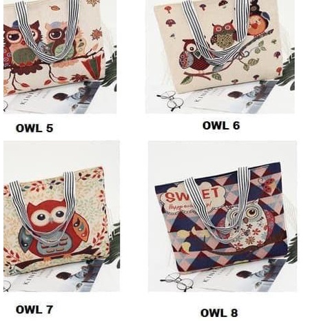 ❁ Tas Kanvas shouder bag burung hantu - Tote bag Canvas Owl import OWL1 - no 2 ♧