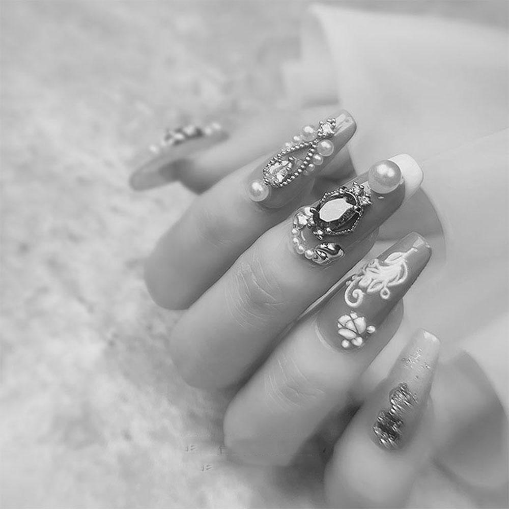 Mxbeauty Nail Art Perhiasan Charms Mutiara Bunga Zirkon Rantai Kuku Rhinestones