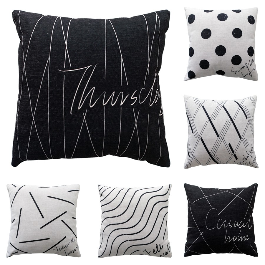 Sarung Bantal Sofa Desain Geometric Hug Gaya Nordic Warna Hitam & Putih