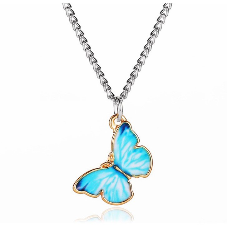 Kalung Kupu-kupu Rantai Clavicle Warna Biru Gelang Gaya Korea Untuk Wanita LS002