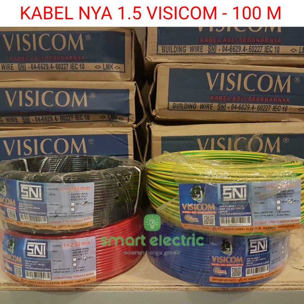 Kabel Listrik Engkel Visicom NYA 1.5 mm 100 meter Tunggal SNI LMK Bagus