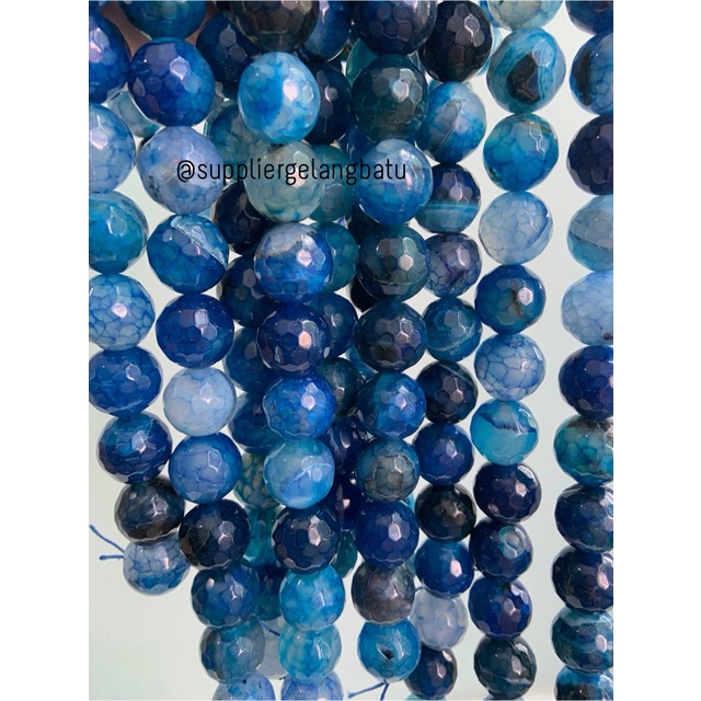 batu AQUAMARINE SERAT BIRU TUA FACETED 16mm cutting UKIR gelang kalung