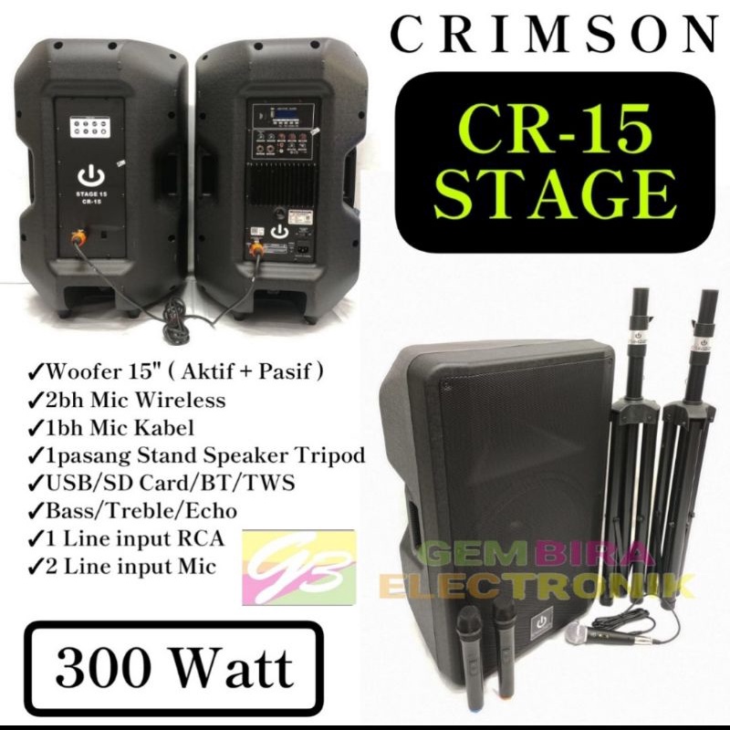PAKET SPEAKER AKTIF PASIF CRIMSON STAGE 15 STAGE15 STAGE CR15 ORIGINAL MIXER BARETONE 8 CHANNEL