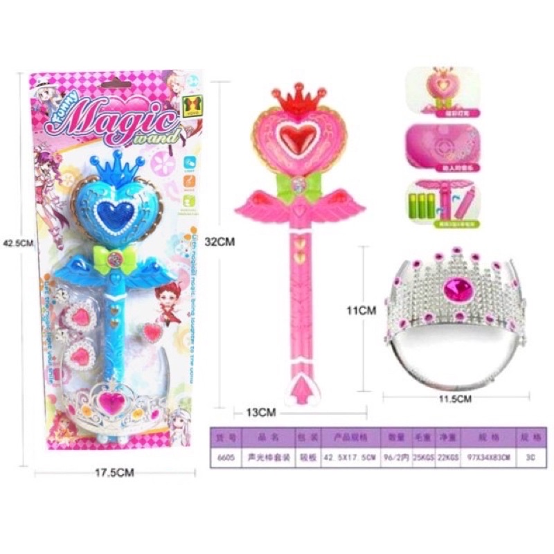 mainan tongkat peri magic wand mahkota projection tongkat sihir pwan princess wand lampu suara besar / kecil