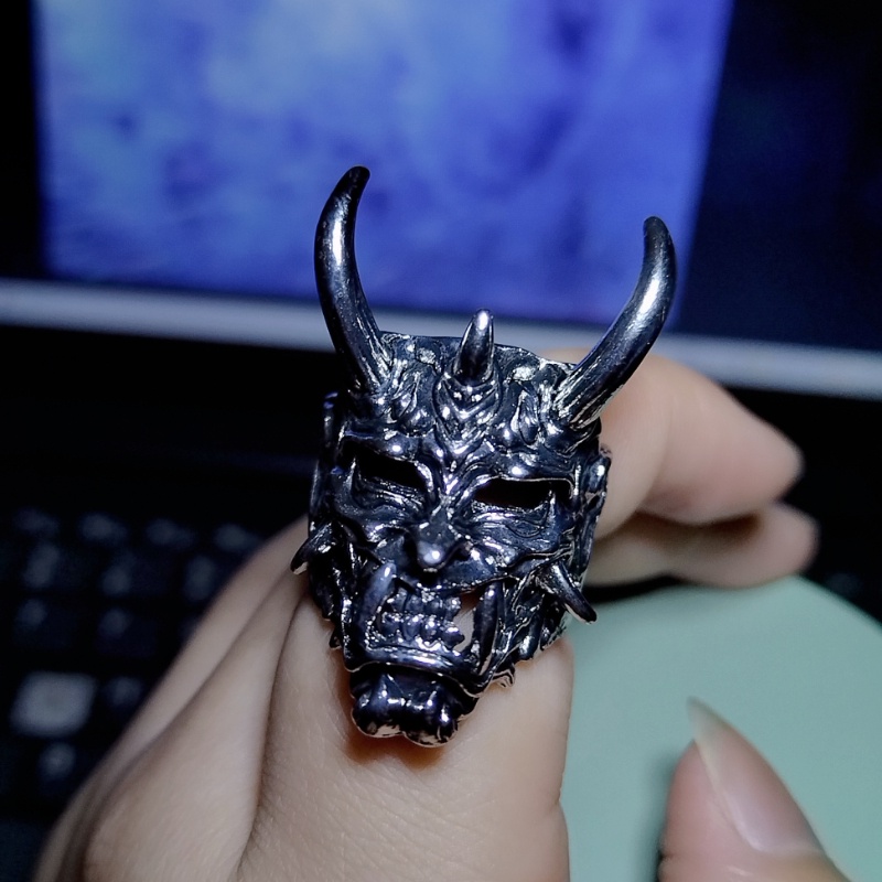 Cincin Model Terbuka Desain Topeng Prajna Tengkorak Gaya Punk Retro Untuk Pria