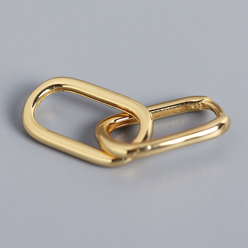 Anting Hoop Bentuk Oval Geometris Bahan 925 Sterling Silver Metal Dapat Dilepas Untuk Wanita