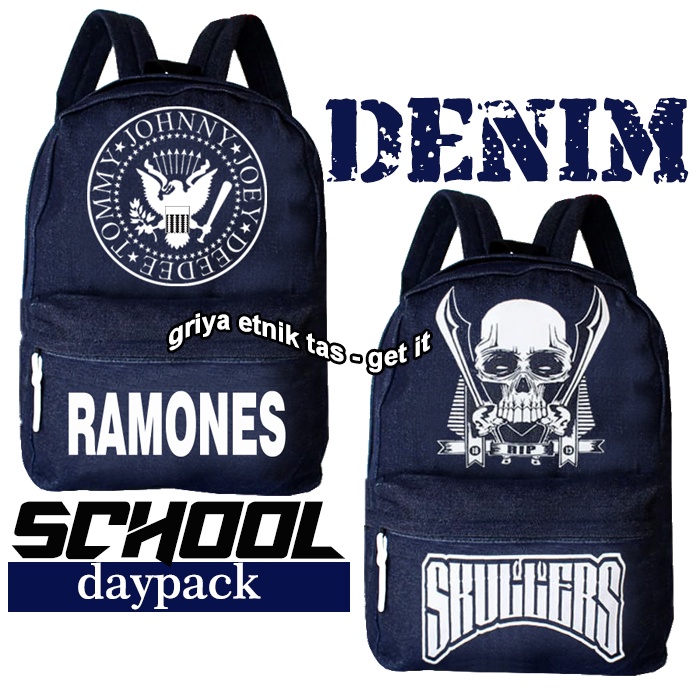 Tas Sekolah Pria Denim Jeans Tas Ransel Pria Distro Tas Punggung Pria Tas Gendong Tengkorak Skullers