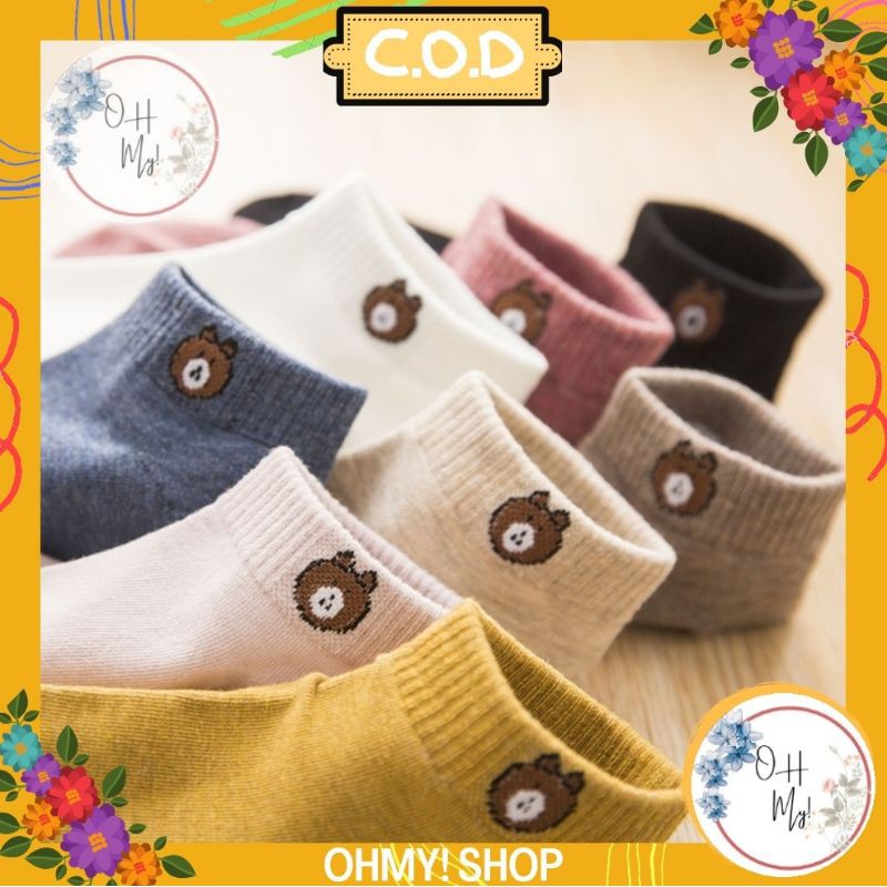 [ COD ] KAOS KAKI BROWN FASHION WANITA - KAOS KAKI ANKLE MOTIF BERUANG LUCU / KAOS KAKI PENDEK CEWEK-3