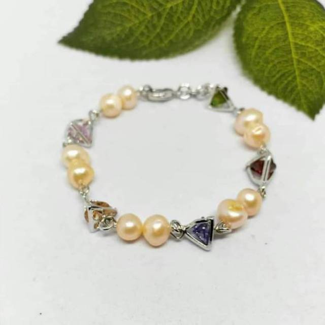 Gelang mutiara air tawar lombok asli rangka silver