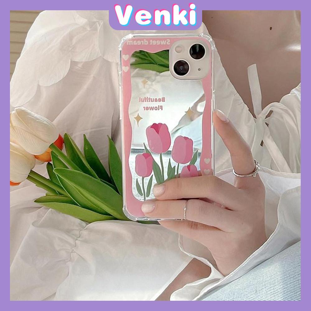 iPhone Case Acrylic Luxury Makeup Mirror Airbag Shockproof Protection Camera Pink Flowers Cute Compatible For iPhone 11 iPhone 13 Pro Max iPhone 12 Pro Max iPhone 7 Plus iPhone xr