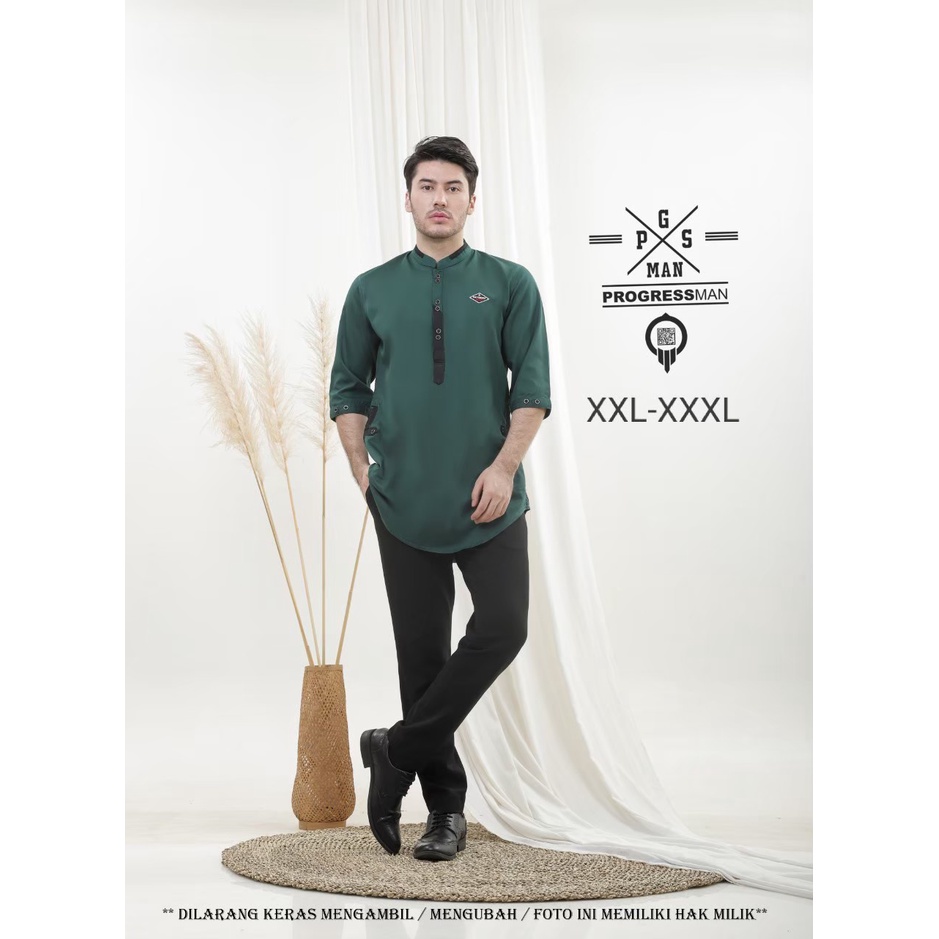 baju Koko kurta lengan 3/4 ,baju Koko pria,fashion muslim pria,kurta pakistan-pangsi hijau
