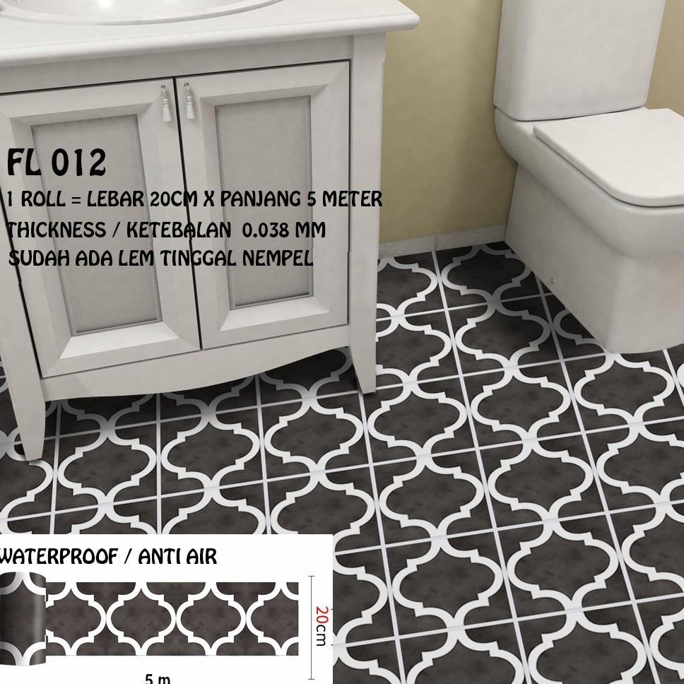  GDWP WALLPAPER LANTAI  FLOORING PVC FL 012 TEGEL  HITAM  1 