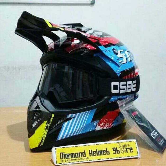 paket Helm cross JPX Seven Days Black Blue GOGGLE OSBE Black