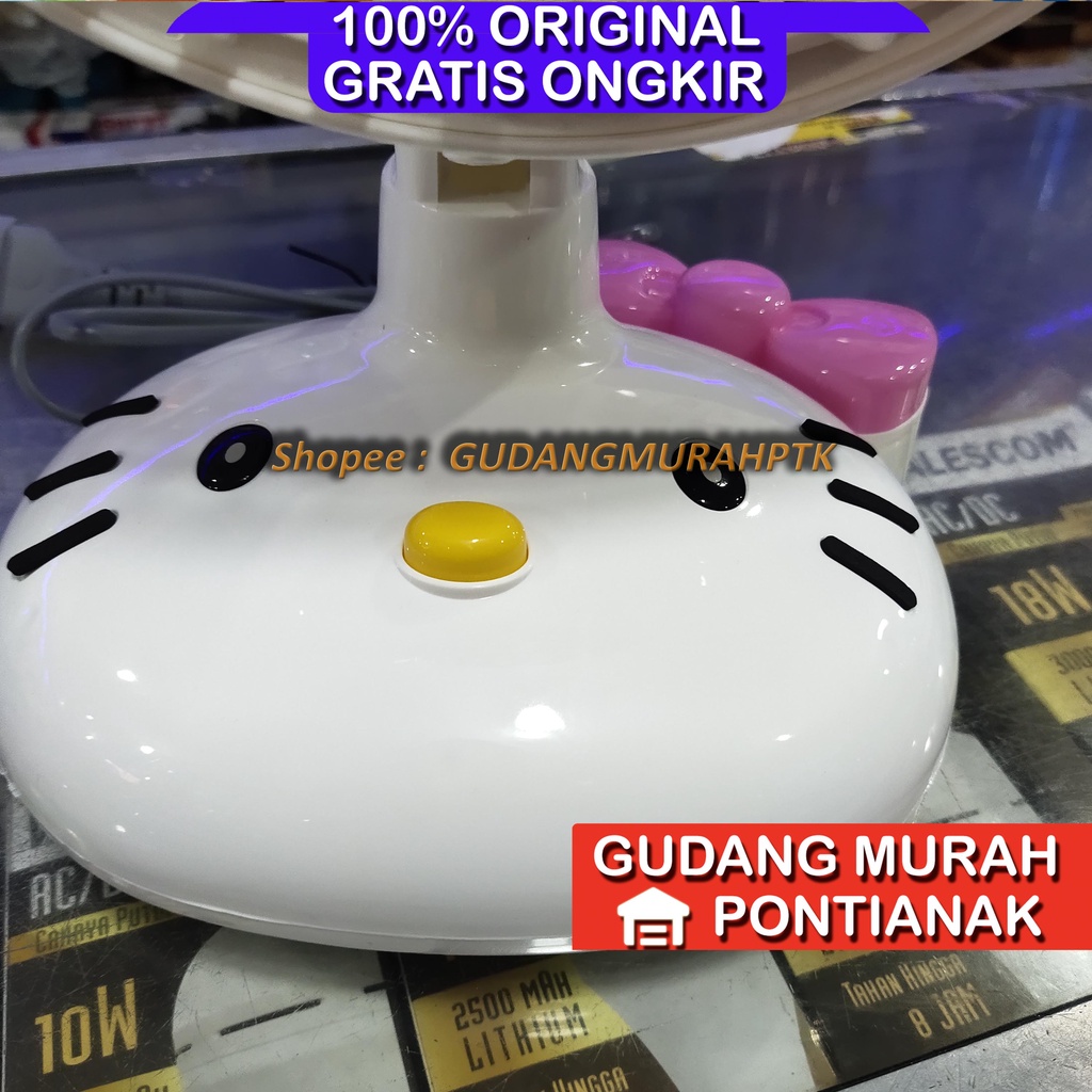 Kipas Angin Karakter Hellokitty Desk fan Welhome Putih Pink PROFAN SWING bisa menoleh