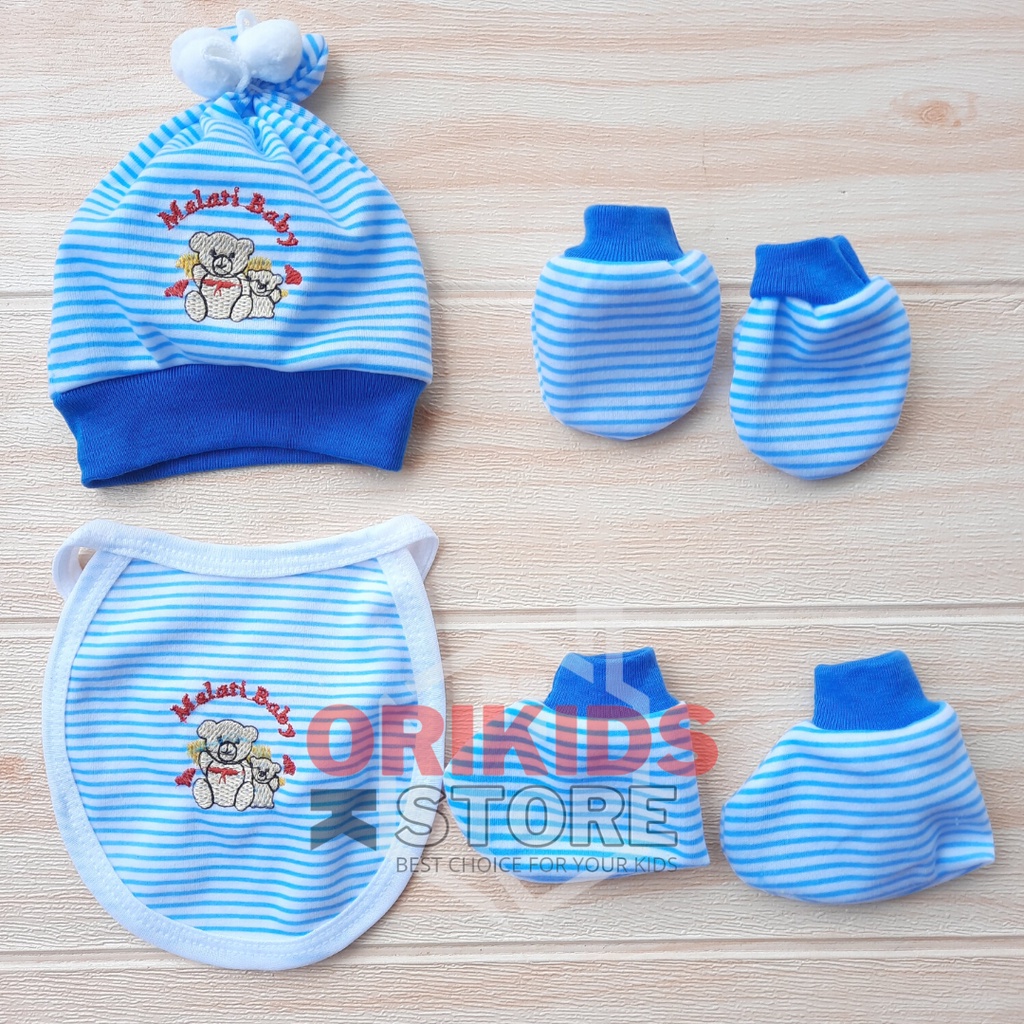 4 in 1/Melati baby Set Topi Kupluk Sarung Tangan Kaos kaki Oto Bayi Baru Lahir motif bordir Bahan Lembut