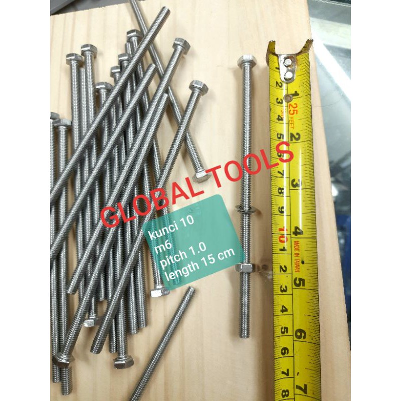 baut mur stainless m6 x 150 baut kunci 10 x 15 cm baut panjang baut sus304 baut 6x150 baut A2-70